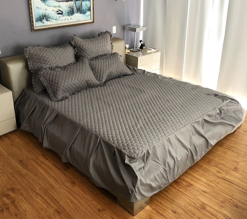 Luxurious 5 Piece Bedding Queen Size Cotton Bedspread with 40cm Drop Grey Buy Online in South