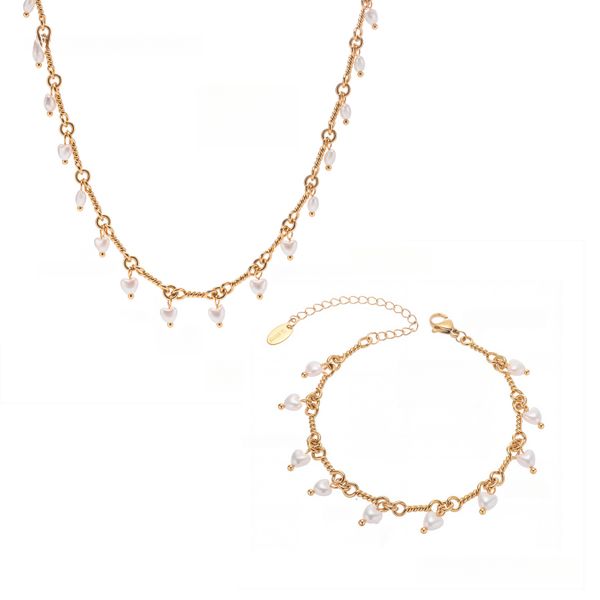Swarovski Pearl Jewelry Set - Mirror Necklace &amp; Bracelet