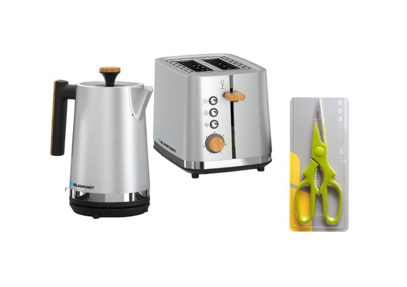 Blaupunkt Silver Nordic Kettle &amp; Toaster Breakfast Set with Kitchen Shear