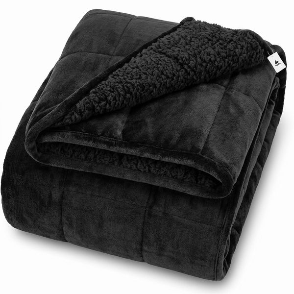 Topika - Fleece Weighted Blanket,Thick Winter Blanket For Bed,Black 6.8/9kg