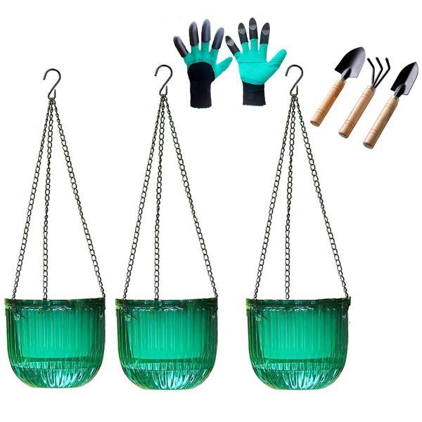 Hanging Planters Self Watering Outdoor Hanging Plant Pot Basket Green