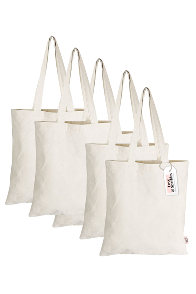 Love &amp; Sparkles Plain 100% Cotton Tote Eco Bags 5 Pack