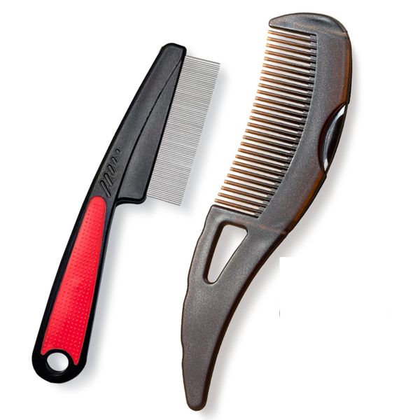 2 Pieces Dandruff Comb Set Stainless Steel Fine-Tooth and Scalp Detox Comb