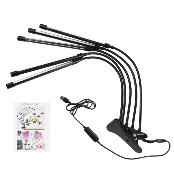5 Heads Clip LED Grow Light Full Spectrum 10-Level Dimmable Timer