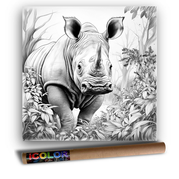 iColor Large Colouring Poster FINE ART AFRICAN RHINO