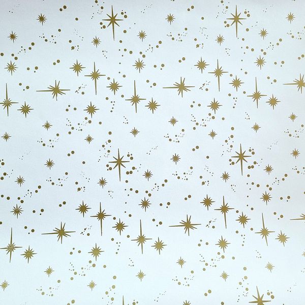 Gold Christmas Stars on White Wrapping Paper - 10m Roll
