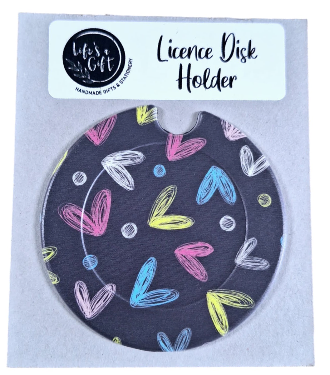 Licence Disk Holder Colourful Hearts & Circles Shop Today. Get it