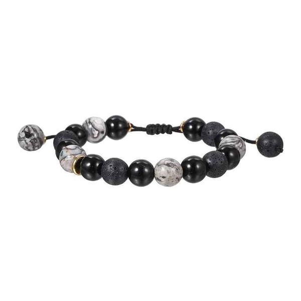 High-End Obsidian &amp; Volcanic Stone Beaded Bracelet Strength &amp; Balance