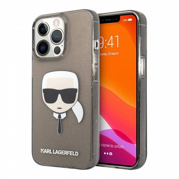 Karl Lagerfeld TPU Full Glitter Karl Head Case for iPhone 13 Pro Max- Black
