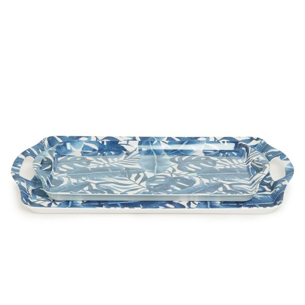George &amp; Mason - Melamine Navy Monstera Serving Tray - Set of 2
