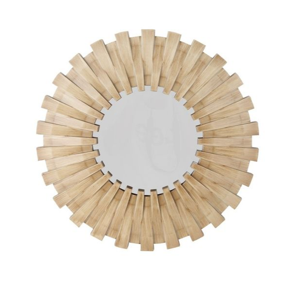 Ostre Round Textured Wall Mirror - Woodgrain