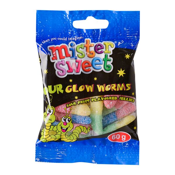 Sour Glow Worms - Party Treats - Mini - Assorted Colours - 60g - 12 Pack