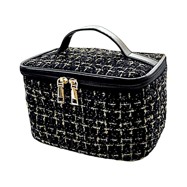Plaid Portable Fragrance Style Cosmetic Bag - Black