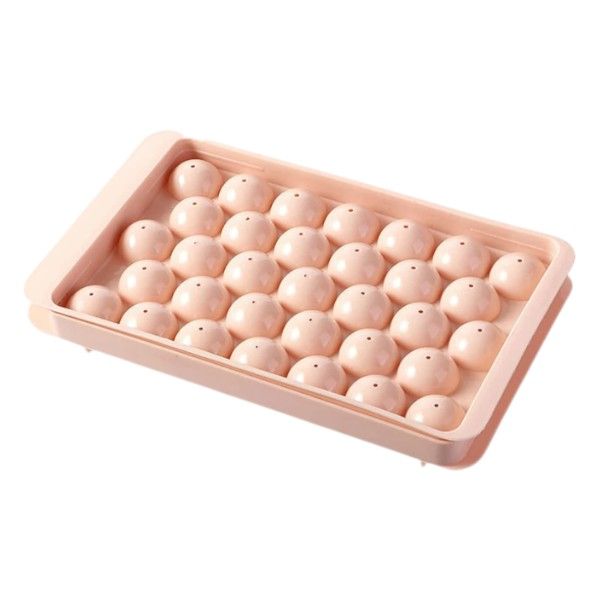 Round Ice Cube Making Tray With Lid - Peachy Pink (33 id)