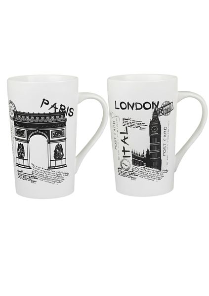 2-Pack Quality City Style Design Ceramic Coffee or Tea Cups Assorted