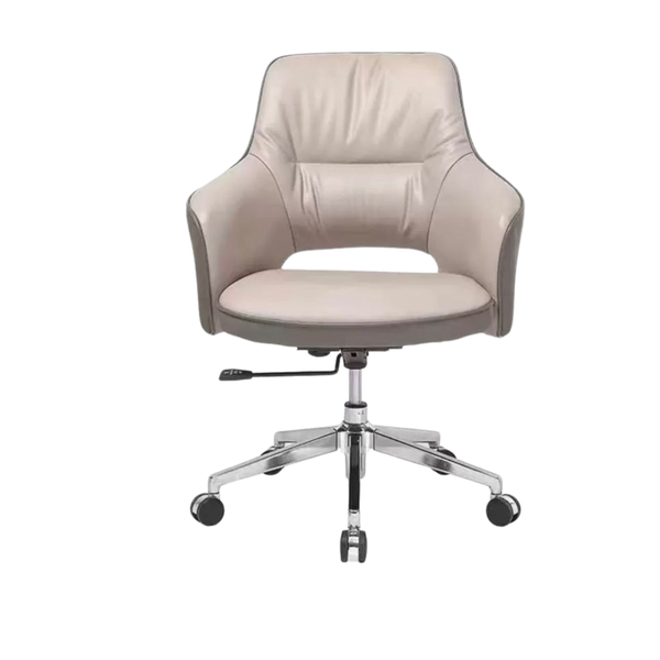 F063 Mid-Back Executive Office Chair-Ergonomic PU Leather with Base -Beige