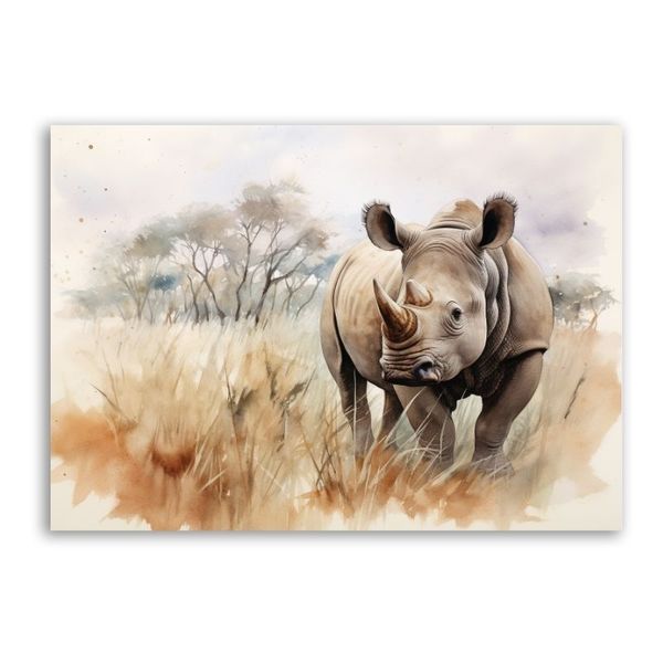 Watercolour Rhino Painting Canvas - Abstract Wall Art with a Solid Wood Frame