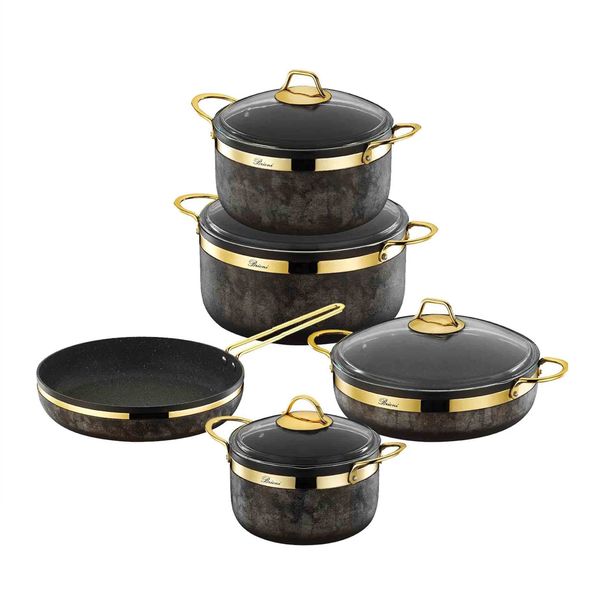 Brioni Royal Stone 9 Piece Cookware Set - Black &amp; Copper