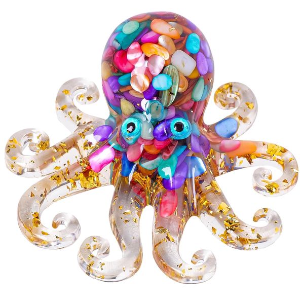 Decor Handmade Natural Crystal Octopus Resin Statue/Figurine - 10.5cm