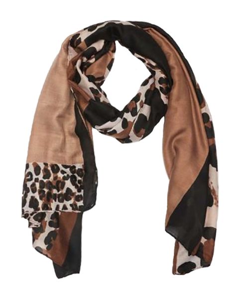 UB Creative Colour Block Animal Print Scarf - Black/Brown