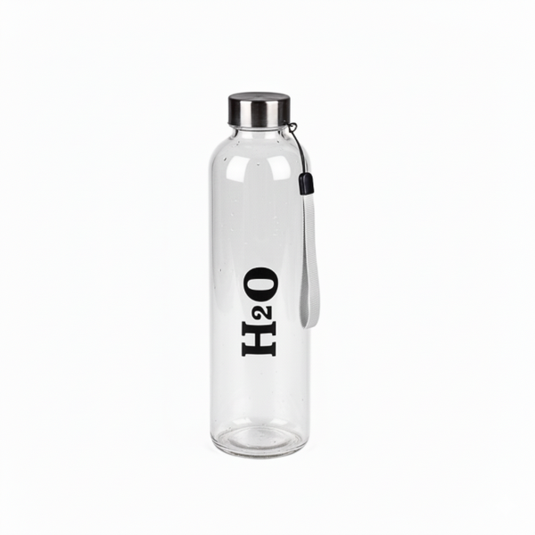 1 Litre Transparent H O Water Bottle with Screw-On Lid