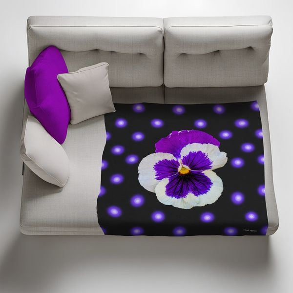Pansy Polka Dots in Purple Light Weight Fleece Blanket by Annette Heymans