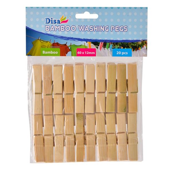 Washing Pegs - Bamboo - 60mm x 12mm - 20 Pieces - 40 Pack