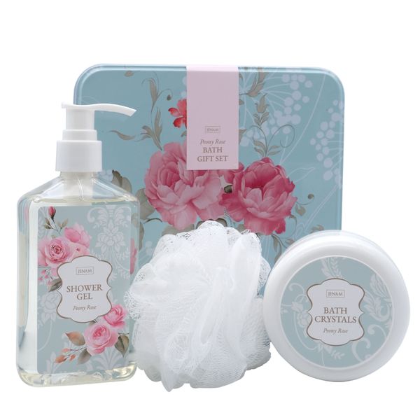 Jenam Peony Rose Bath Gift Set - Shower Gel, Crystals &amp; Puff