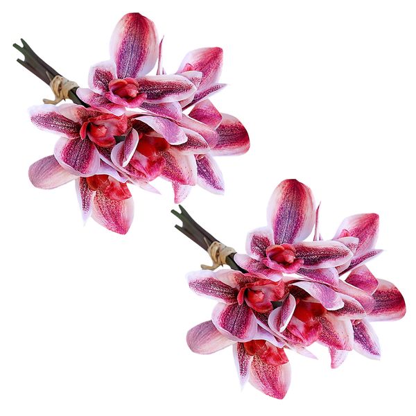 Home Garden Decor Artificial Orchid 6 Head Bundle Set of 2 (34cm)