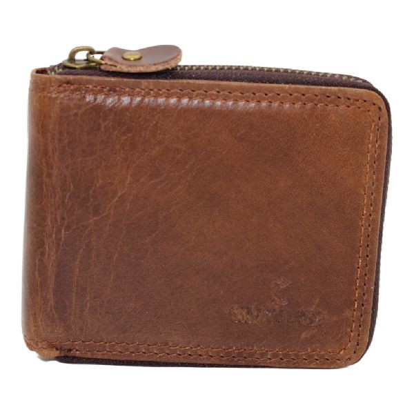Men's Genuine Leather Zip Around Bifold Wallet for 6 Cards