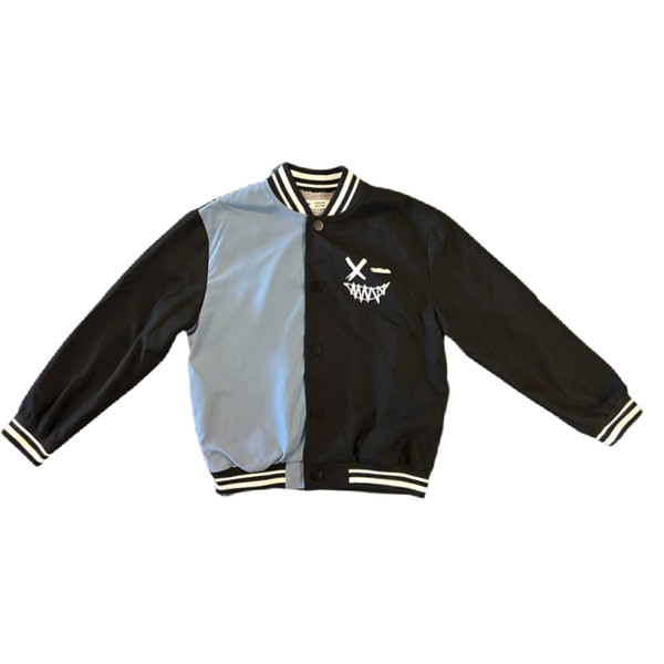 Kids Varsity Baseball New Style Jackets-B1-Black Blue