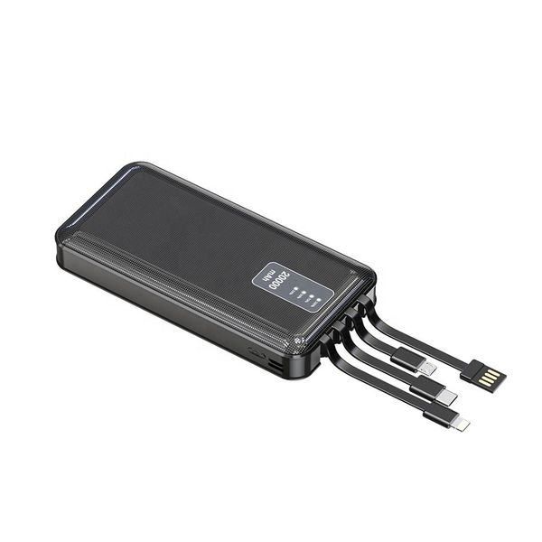 Portable 20,000 mAh Power Bank with Built-In Cables Suction Cups