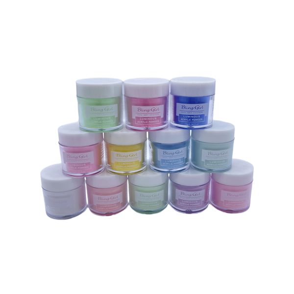 Bling Girl 12 Piece Nail Art System Luminous Acrylic Powder #01-12