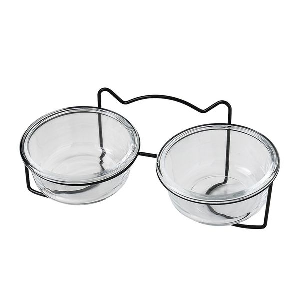 Pet Bowl Glass Double Bowl-Practical 2-In-1 Anti Knock AppropriateAdvanced