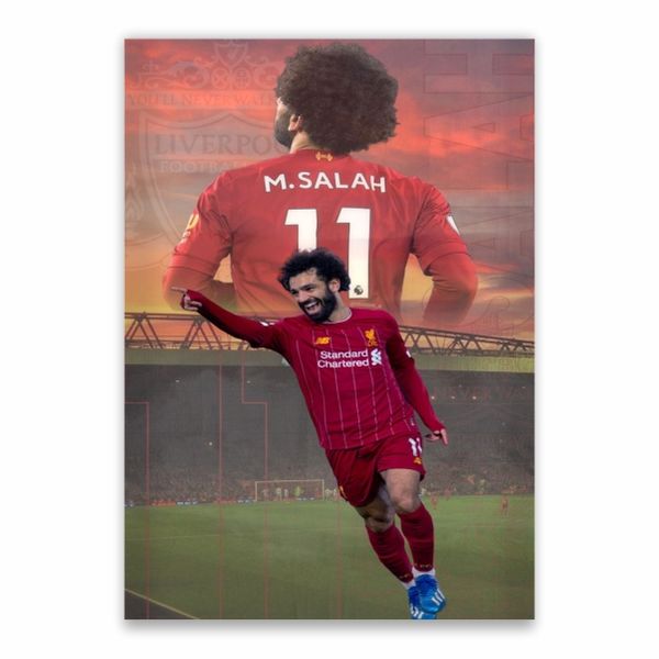 Mo Salah With Anfield Background And Logo Poster - A1