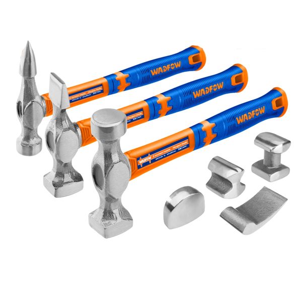 Wadfow - Body &amp; Fender Hammer and Dolly Set Fiberglass Handle - 7 Pieces