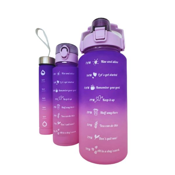 3 In 1 Two Tone Colour Time Marker Water Bottles - Pink Yellow