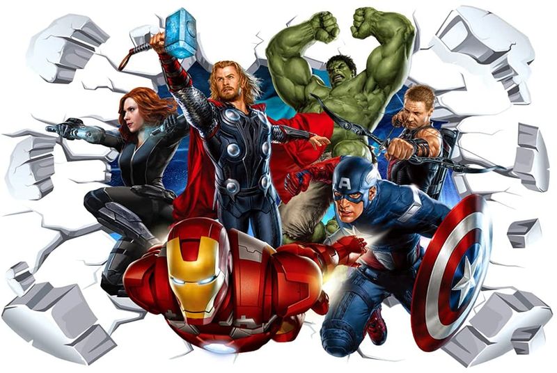 90x60cm - Superhero Wall Stickers 3D - Avengers Wall Decal