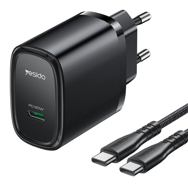 YESIDO - YC57BC - 20W PD Fast Charging Adapter with EU Plug - Black