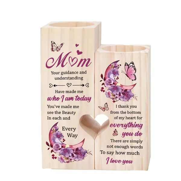 Eternal Love Heart-Shaped Wooden Candle Holder