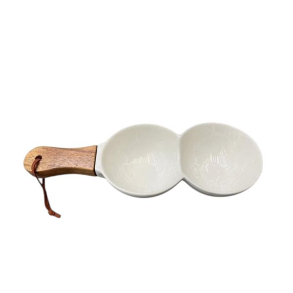 2 Grid Dessert Tray with Wooden Handle 27cm - 8 Piece
