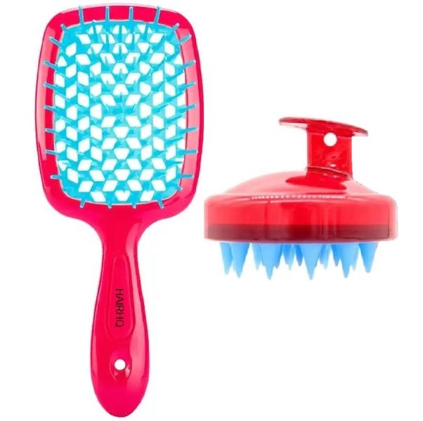 HAIRHQ Hollow Comb Wet &amp; Dry Detangling Brush &amp; Silicone Scalp Massager