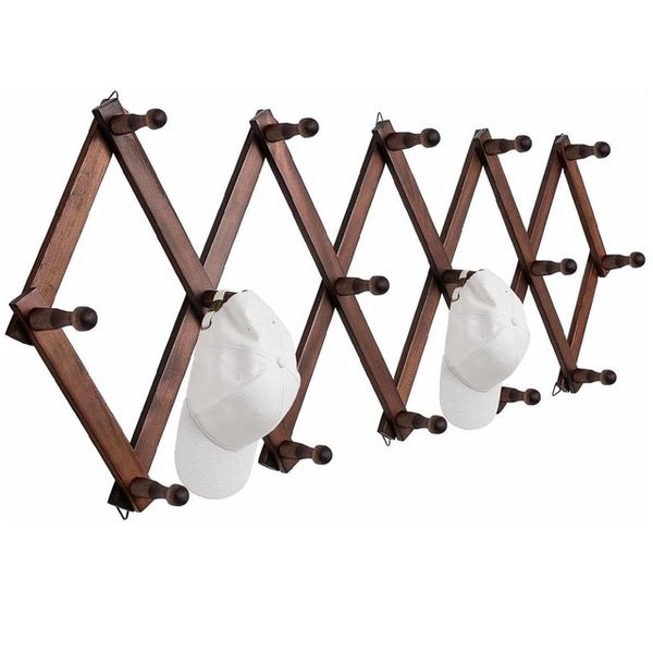 Expandable Wall Hat Rack Holder With 16 Hooks For Baseball Caps,Cowboy-Wood