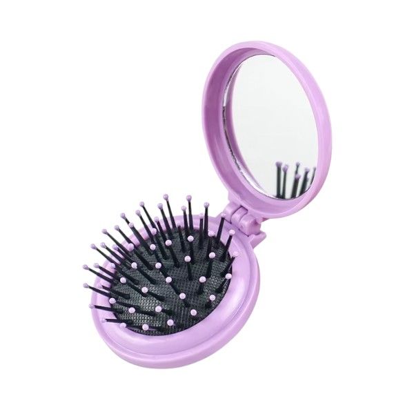 2-in-1 Foldable Brush &amp; Mirror With Effective Detangling Bristles - Beige