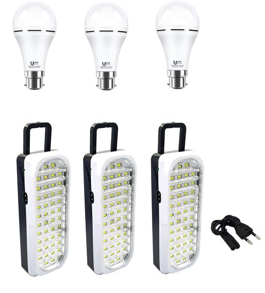 3 Rechargeable LED Bulb (9W B22) &amp; 3 x 44Led Emergency Lantern