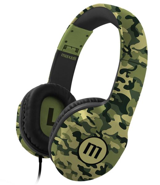 Maxell Full Size Padded Cup headphones with deep bass microphone - CAMO