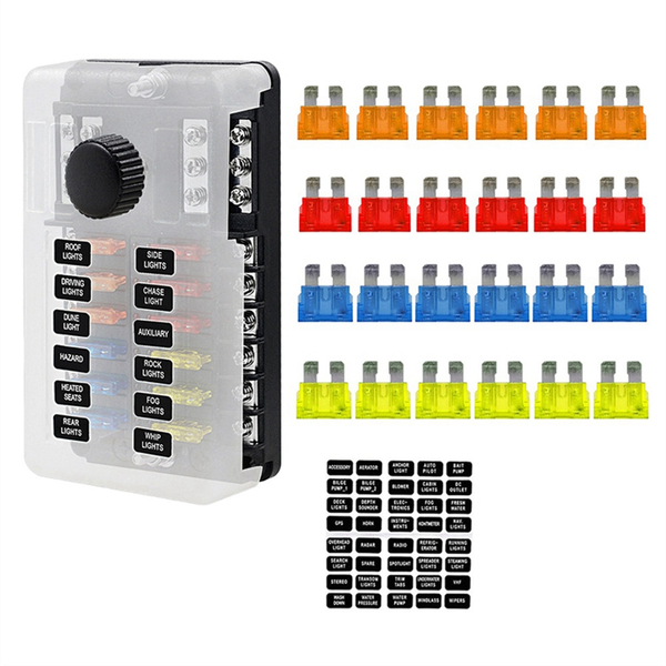 12 Ways Blade Fuse Holder Block &amp; Warning Compatible with Universal