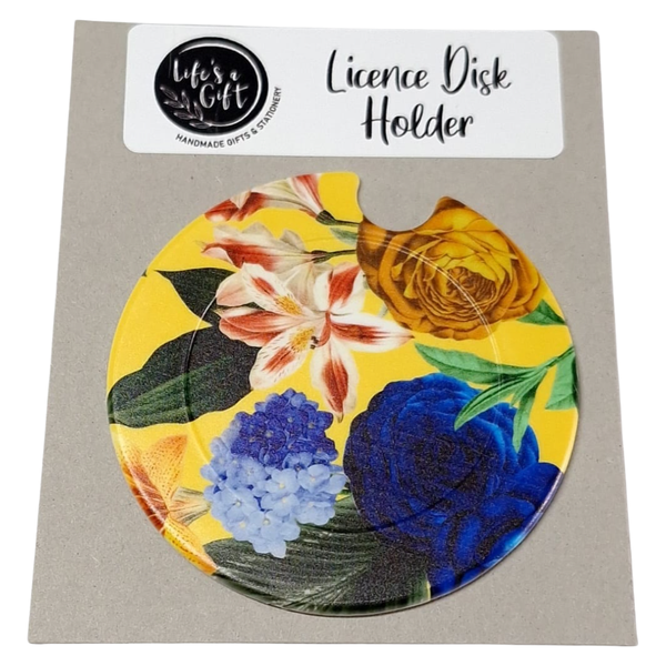 Licence Disk Holder - White Disk with Assorted Flowers