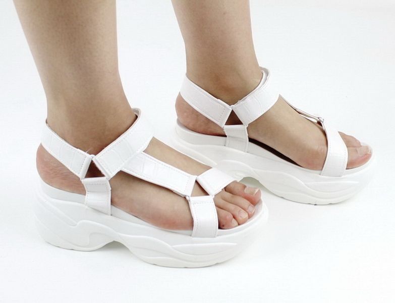 Lamara Paris Dazzle Hook and Loop Strap on Chuncky Sole White