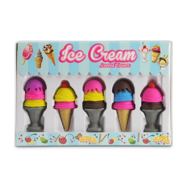 Scented Erasers - Ice Cream - Assorted Colours - Pack of 5